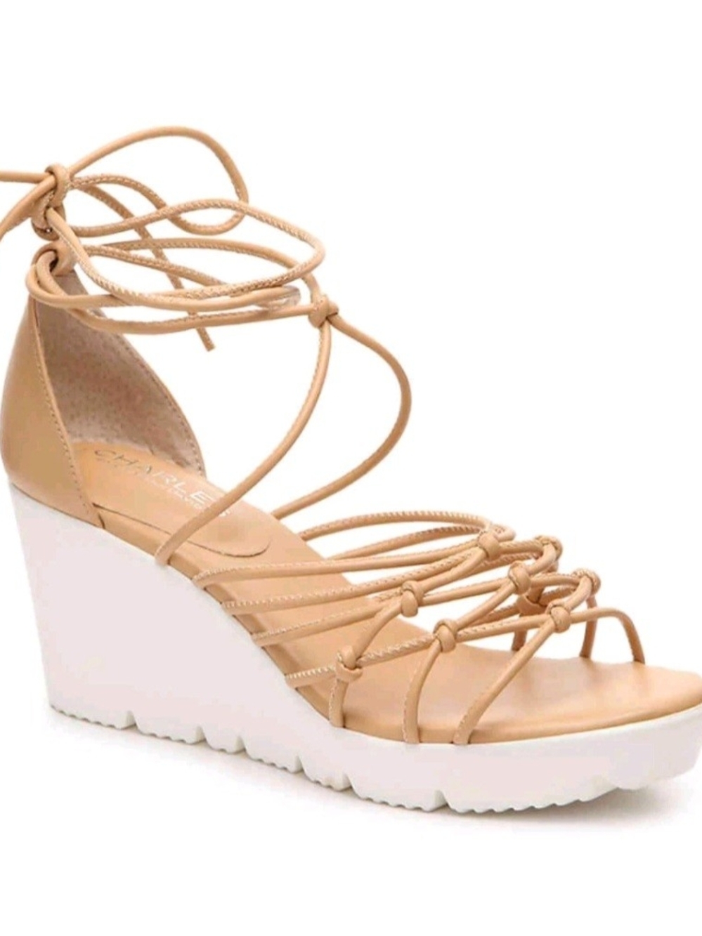 Charles By Charles David Tan Lace-Up Wedge Sandal with White Sole 9.5